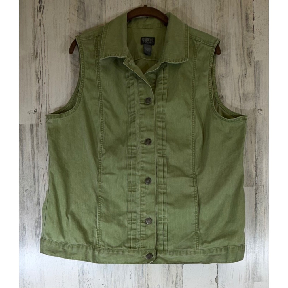 Chicos Additions Vest Size 3 or XL Green Button Cotton Stretch Utility Granola